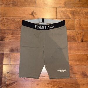 ESSENTIALS Olive Athletic Bike Shorts with Black Branded Waistband